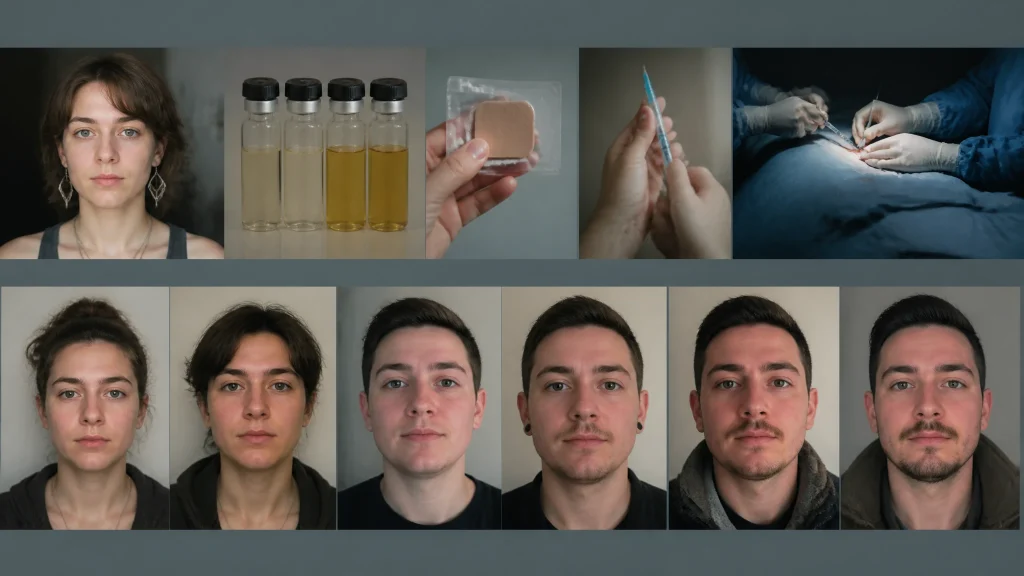 Transformation transmasculine : chirurgie, testostérone et photos avant/après (sans texte)